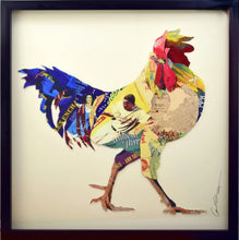Téléchargez l’image dans la visionneuse de la galerie, Collage 3D d&#39;artisanat cadre art image murale coq poule lin cuisine 