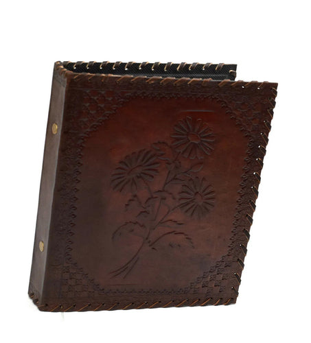 Herbarium - 2 Ring Binder File Folder DIN A5 Genuine Leather Handmade India