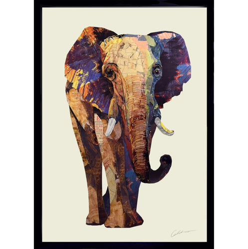 Collage Arte 3D fatta a mano elefante, tela pop-up con cornice, decorazione murale africana