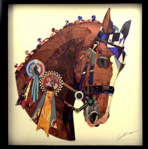Handarbeit 3D Collage Kunst Frame Art Bild Wandbild Pferd Reiten Wohnzimmer