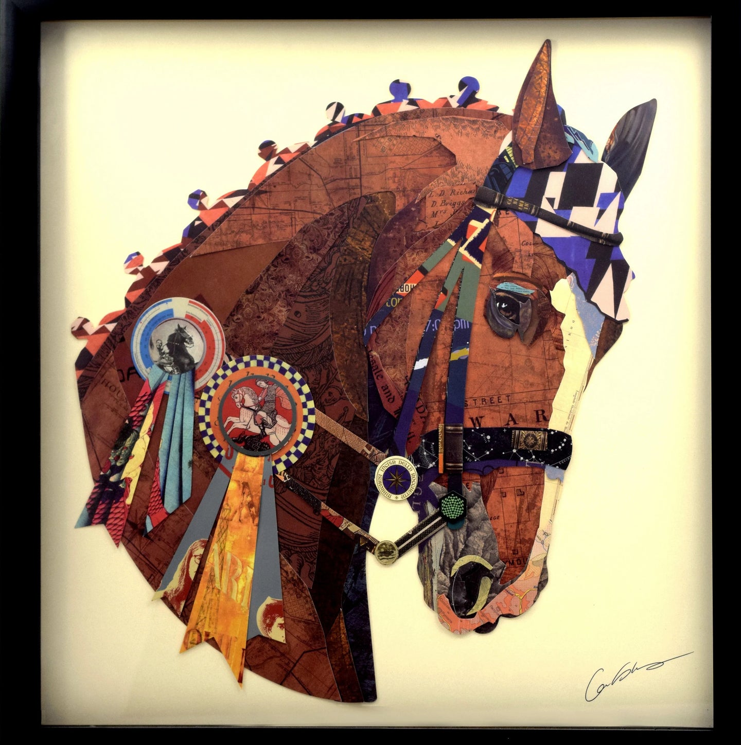 Rękodzieło 3D * Kolaż Collage sztuka Obramowany Obraz na ścianę Koń Jeździectwo Salon