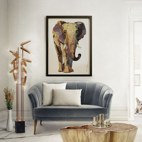 Laden Sie das Bild in den Galerie-Viewer, Handarbeit Elefant 3D Collage Kunst Pop Frame Afrika Wand Bild Deko Lein
