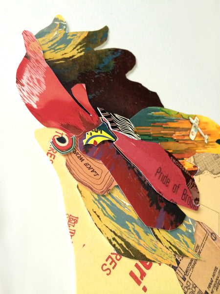 Téléchargez l’image dans la visionneuse de la galerie, Collage 3D d&#39;artisanat cadre art image murale coq poule lin cuisine 
