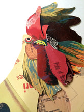 Carica l&#39;immagine nel visualizzatore della galleria, Collage 3D in stile artigianale cornice arte parete immagine gallo gallo lino cucina 