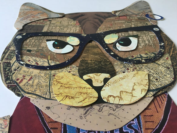ギャラリービューアに画像をアップロードします、手作り3Dコラージュフレームアートピクチャー壁掛け猫眼鏡スーツリビングルーム 
