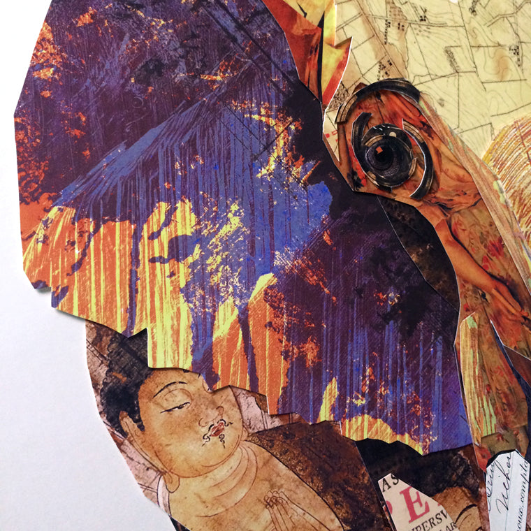 Collage d'art 3D éléphant main fait cadre pop Afrique décoration murale toile