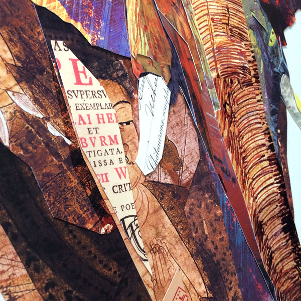 Carica l&#39;immagine nel visualizzatore della galleria, Collage Arte 3D fatta a mano elefante, tela pop-up con cornice, decorazione murale africana 
