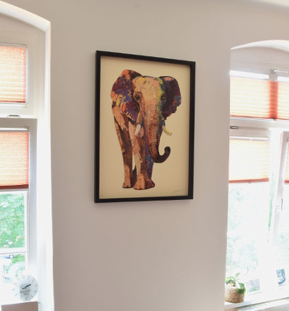 将图像上传到图库查看器，wand手工制作的3D大象拼贴艺术流行框架非洲墙面图片装饰油画 
