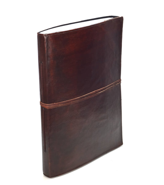 Inde Classique - Carnet de notes, invités, esquisses, reliure en cuir XXL (plus grand que A4), couverture rigide, travail à la main, Inde lisse, sans design.