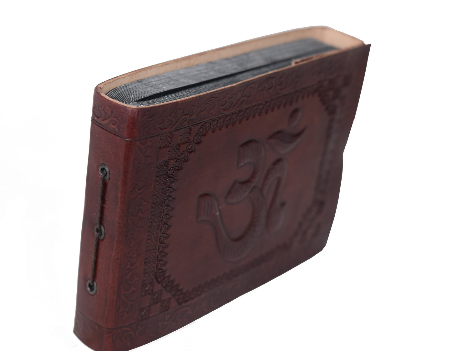 Alles begann mit einem OM - kleines Fotoalbum Büffelleder Baumwollpapier Indien