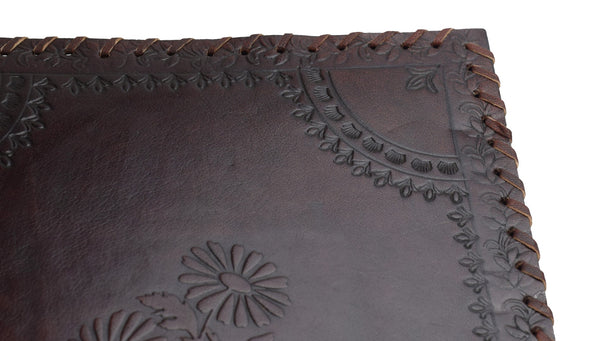 将图像上传到图库查看器，中文：手工制作的印度花田4环A4植物活页夹皮革 
