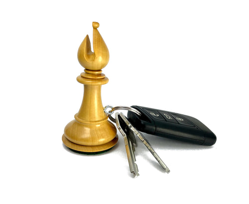 ROOGU llavero de madera figura de ajedrez auténtica alfil hecho a mano India