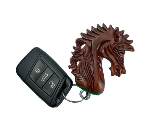 Porta llaves ROOGU de madera PADAUK auténtica figura de ajedrez caballo alado India.