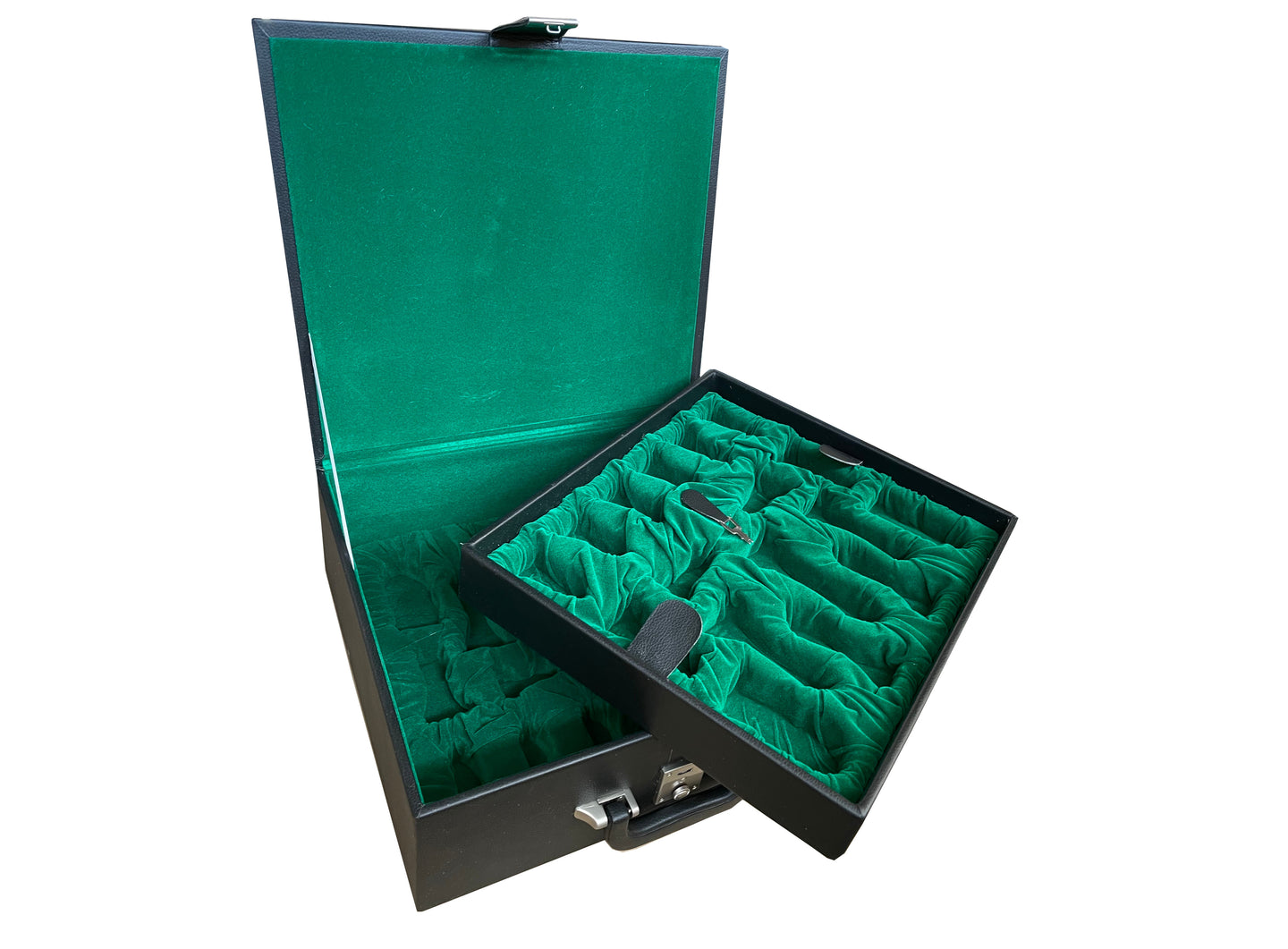 Masywna walizka na szachy - skrzynia do przechowywania figurek szachowych z podwójnym przedziałem z filcem
