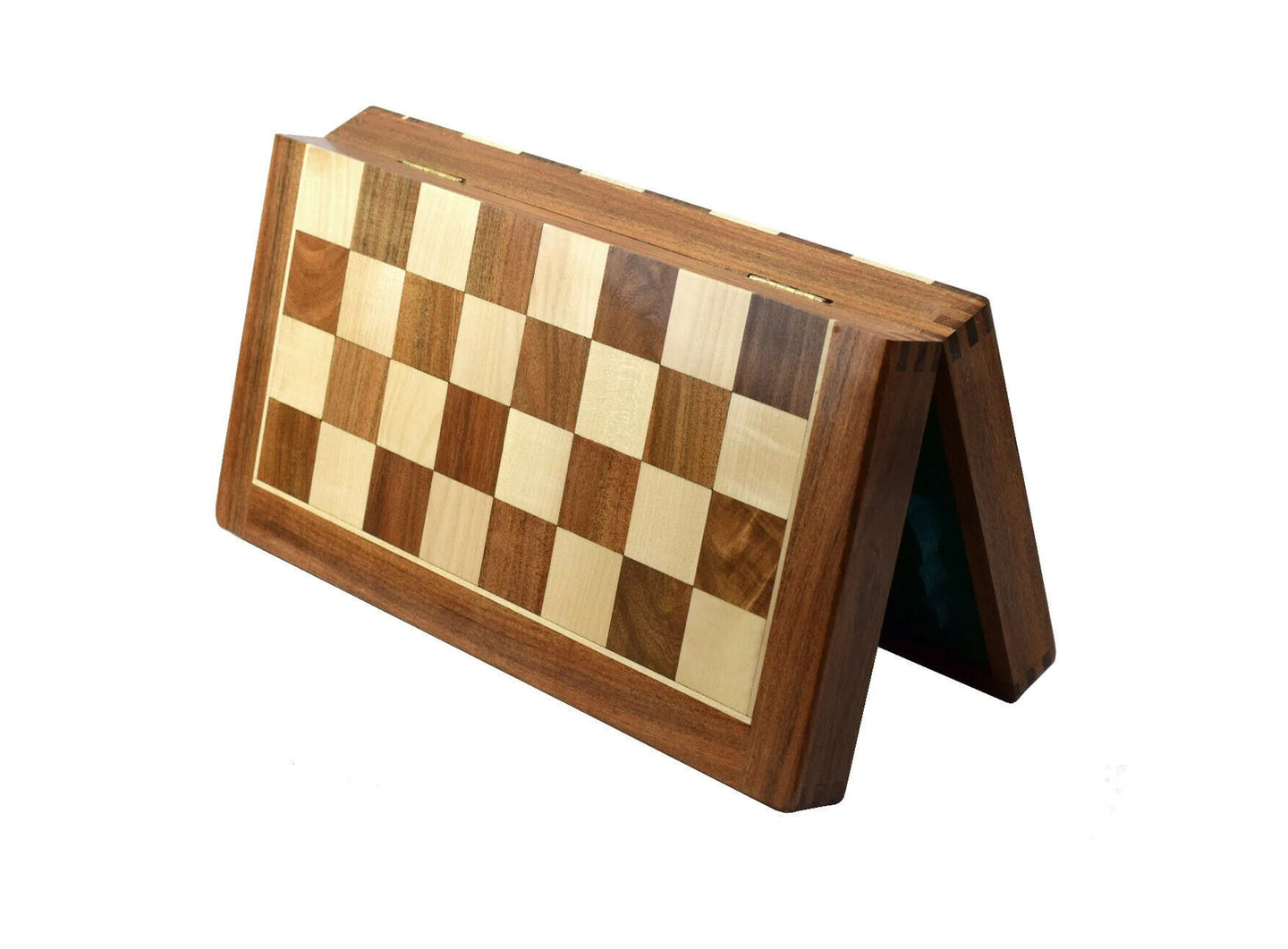 Tablero de ajedrez 18' de madera de acacia y boj plegable hecho a mano de la India para guardar.