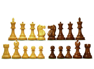 中国语：菲舍尔-斯帕斯基系列（1972年世界象棋锦标赛）- 3.75英寸非洲柚木桂木印度象棋棋子