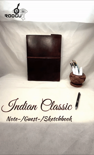 Laden Sie das Bild in den Galerie-Viewer, Indien Klassik - Notiz- Gäste- Skizzenbuch Leder XXL (mehr als A4) Hardcover Handarbeit Indien Glatt Ohne Design
