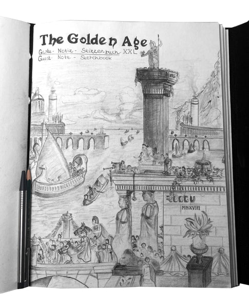 Laden Sie das Bild in den Galerie-Viewer, Goldene Zeit * XXL Leder Tage- Notiz- Skizzen- Gästebuch Antik Vintage Indien
