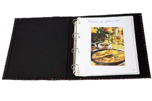 Sube la imagen al visor de la galería, Crispy pato carpeta de archivos 4 anillos A4 Cuero auténtico India Receta de cocina 
