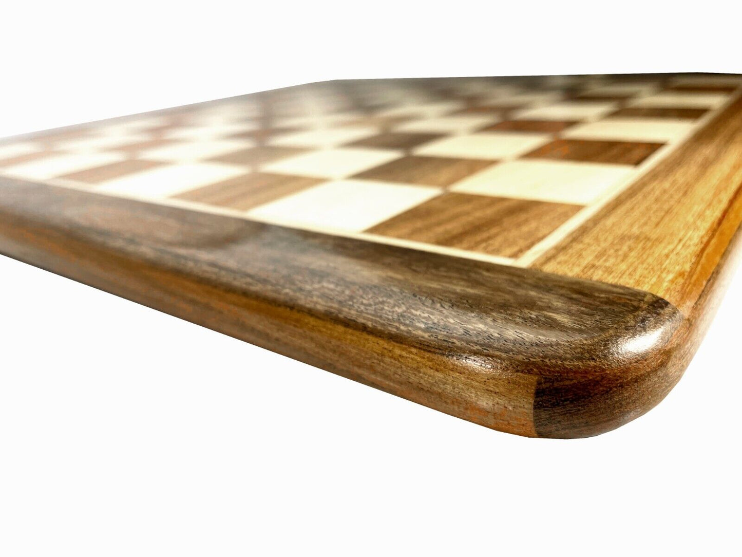 Échiquier 16'' Acacia Bois Boxwood Coins Arrondis Bords Fait Main Inde