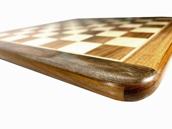 将图像上传到图库查看器，中国語に翻訳：16インチアカシア木ブッシュバーム丸い角と端を手作りインド製のチェスボード 
