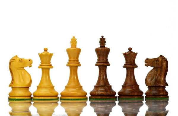Carica l&#39;immagine nel visualizzatore della galleria, Serie Fischer-Spassky (Campionato del Mondo di Scacchi 1972) - Figure da scacchi in legno di acacia 3,75&quot; intarsiato di bosso India 
