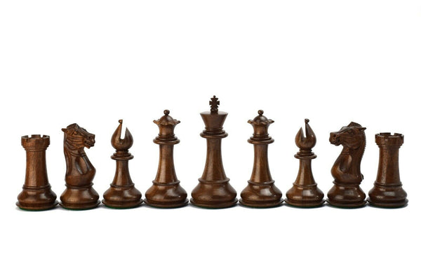 将图像上传到图库查看器，印度手工制作的1849斯陶顿阿卡辛木XL国际象棋棋子套装4.4英寸 
