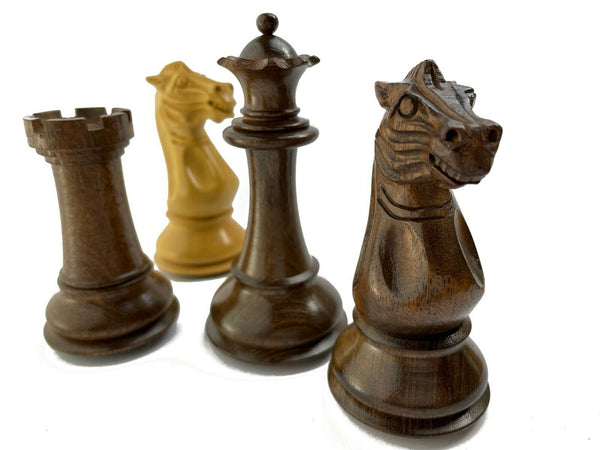 将图像上传到图库查看器，印度手工制作的1849斯陶顿阿卡辛木XL国际象棋棋子套装4.4英寸 

