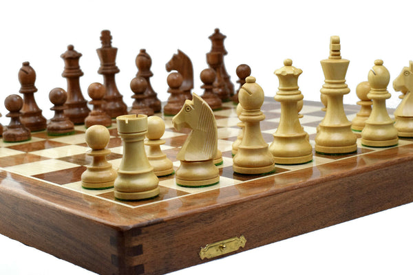 Téléchargez l’image dans la visionneuse de la galerie, sboxFigurines d&#39;échecs allemandes Staunton 3,75 &#39;&#39; + échiquier pliable 18 &#39;&#39; boîte de rangement 
