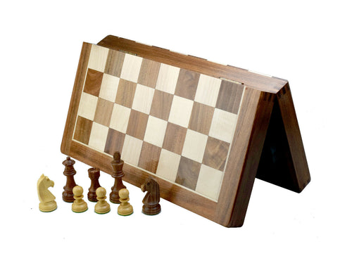 ROOGU Acacia Set Chess pieces German Staunton 3.75 '' + chess board 18 '' foldable with internal storage