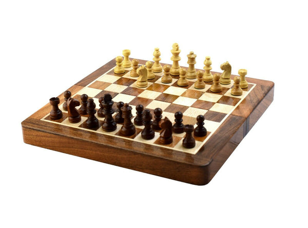 Sube la imagen al visor de la galería, Juego de ajedrez de viaje magnético 10 &#39;&#39; figuras de ajedrez hechas a mano de madera de acacia de la India 1.75 &#39;&#39; 
