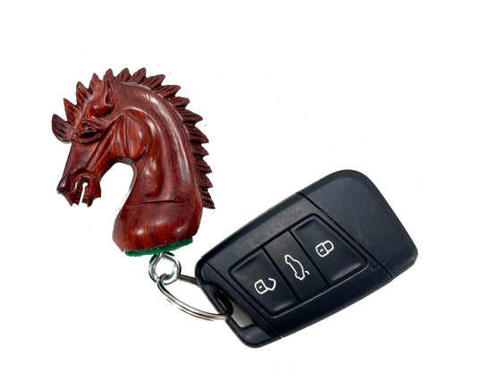 Porte-clés en bois de Padauk véritable figurine d'échecs Kangi Cavalier Inde